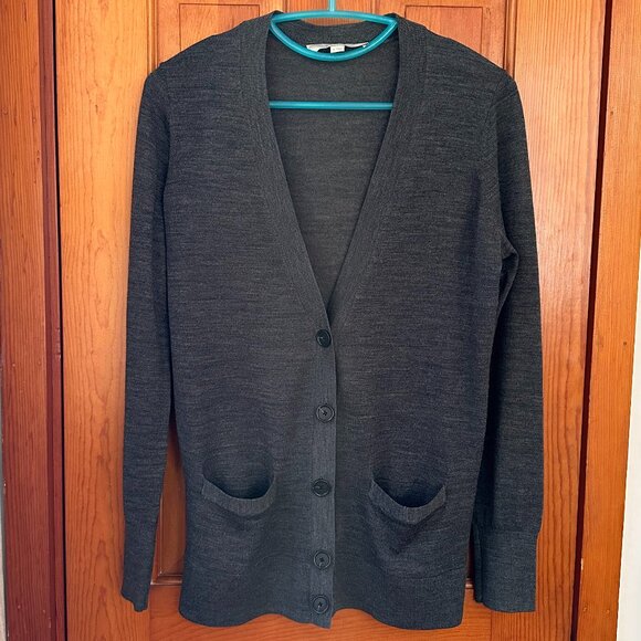 LOFT Charcoal Gray V-Neck Pocket Cardigan - Size M - Picture 1 of 5